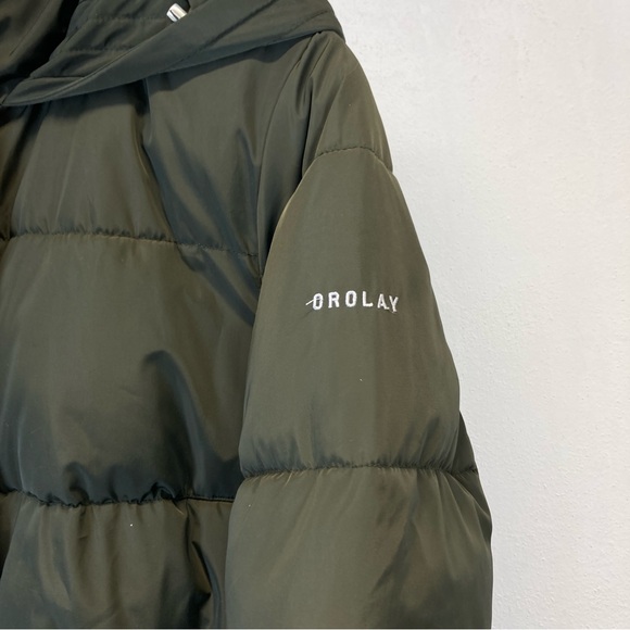 Orolay Down Puffer Jacket Womens Small Green Hooded Long Full Zip Snap Pockets - Picture 4 of 15